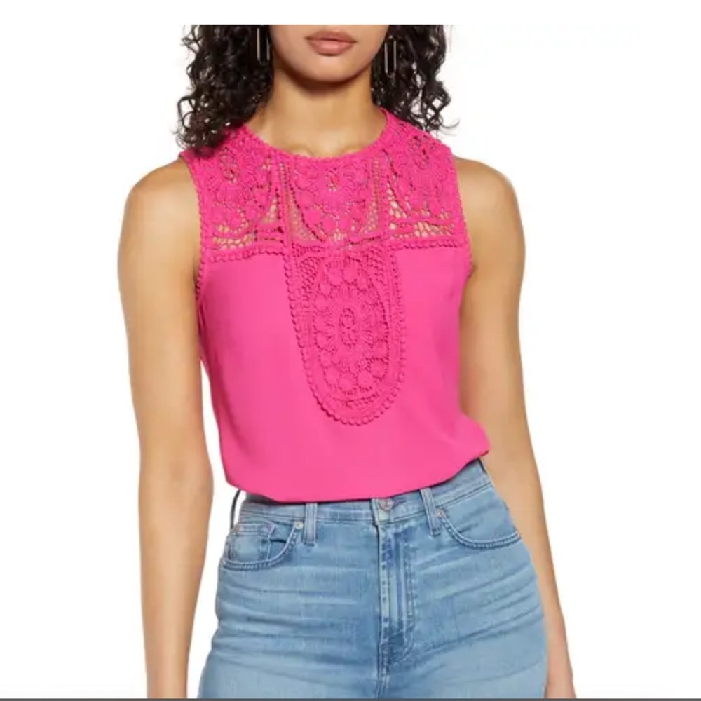 Halogen Pink Sleeveless Embellished Blouse with Bib Collar